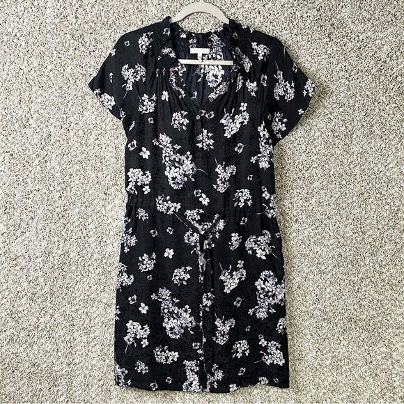 Rebecca Taylor Dress Womens 0 Black & Purple Floral Print 100% Silk Short Sleeve - Picture 1 of 7